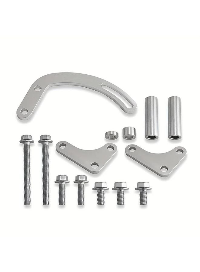 Adjustable Power Steering Pump Bracket For Chevy 350 Small Block LWP Long Water Pump Silver - Image 1
